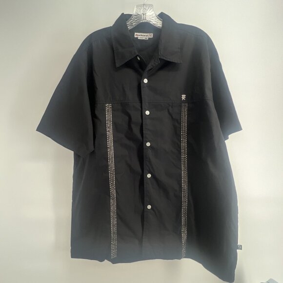 Y2K VTG Redsand Short Sleeve Button-Down Shirt Embroidered Bowling BLACK Medium - Picture 1 of 9